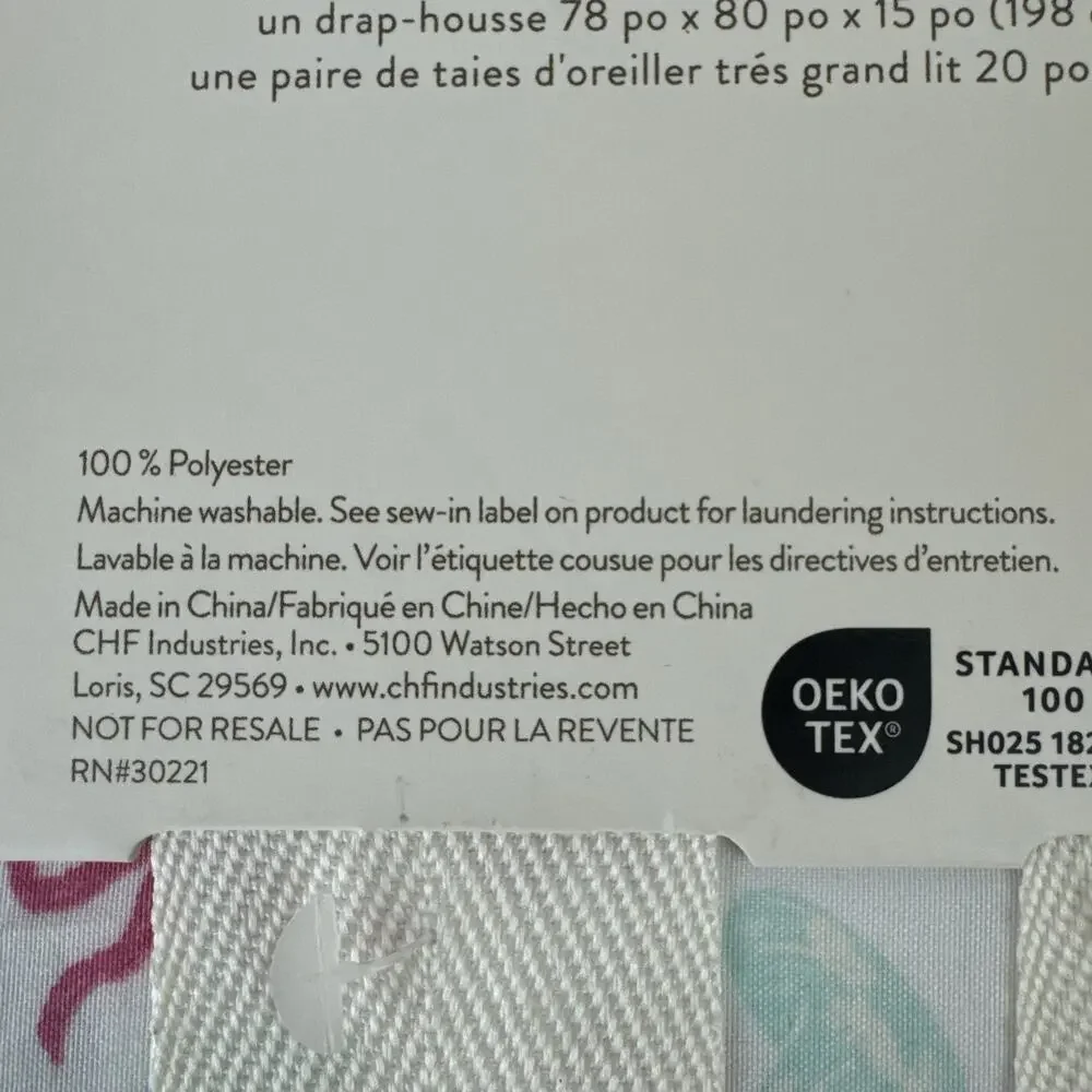 Peri Home espresso martini king 4pc Sheet Set White Pink Ribbon soft new